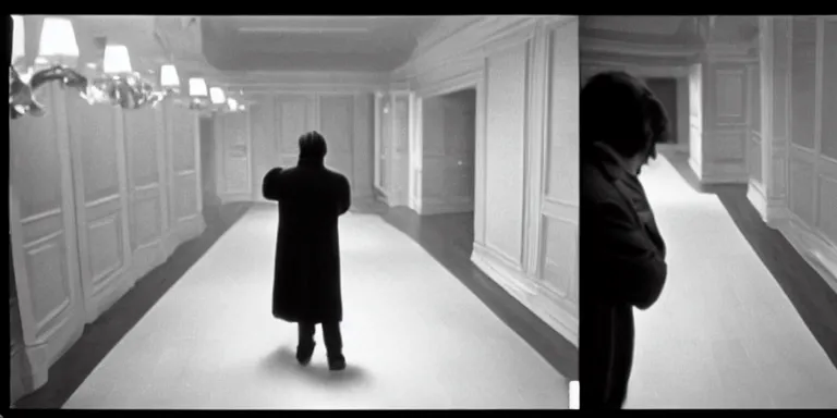 Image similar to photorealistic wide profile master shot cinematography of the character jack torrance played by jack nicholson from stanley kubrick's 1 9 8 0 film the shining sitting at the overlook hotel's gold ballroom bar laughing right at the camera shot on 3 5 mm eastman 5 2 4 7 film by the shining cinematographer john alcott on a 1 8 mm cooke panchro lens.