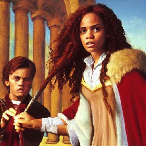 Image similar to hermione granger slapping asterix, oil painting, renaissance 4 k masterpiece