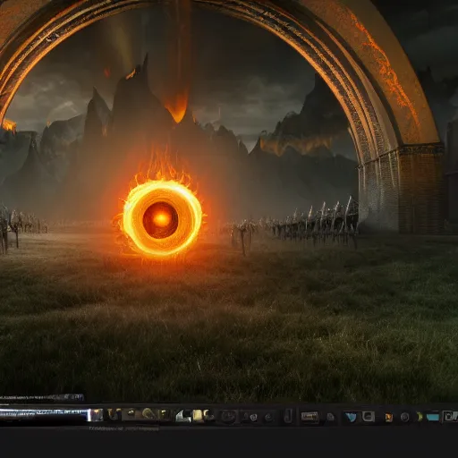 Prompt: sauron eye watching the the great battle of the middle earth, cinematic light, unreal engine