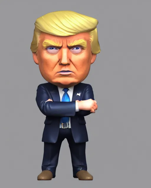 Image similar to full body 3d render of donald trump as a funko pop, studio lighting, white background, blender, trending on artstation, 8k, highly detailed