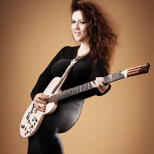 Prompt: voluptuous woman with a guitar as a body, 4 k photograph