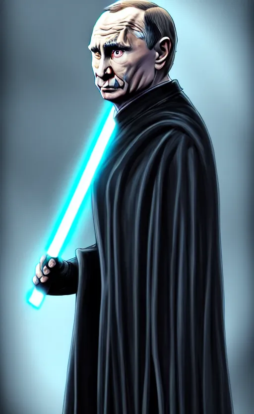 Image similar to wideangle!! comic style portrait shot of vladimir putin as emperor palpatine in the star wars, intricate, elegant, highly detailed, digital painting, artstation, concept art, illustration,