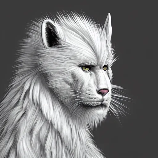 Prompt: extremely detailed cartoon portrait of a white panter with a very long fur and a wizard hat, fantasy, trending on artstation, heroic pose, illustration, highly detailed, profile picture, 8k