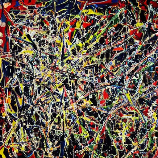 Image similar to chrome blob 3 d in art studio by jackson pollock photo