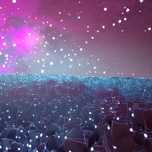 Prompt: falling lights in crystal clusters buoying you into the future the intricate beauty of the rock music fades in the heavens are here, 8 k, octane render