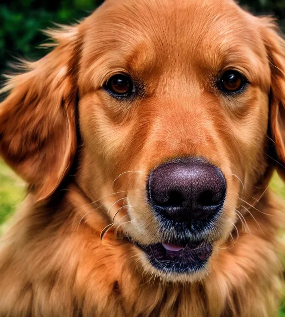 Image similar to a 4 k photorealistic photo medium shot of a golden retriever..