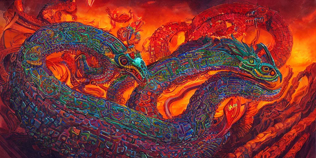 Image similar to Quetzalcoatl  the feathered serpent deity of ancient Mesoamerica by Liam Wong and Boris Vallejo