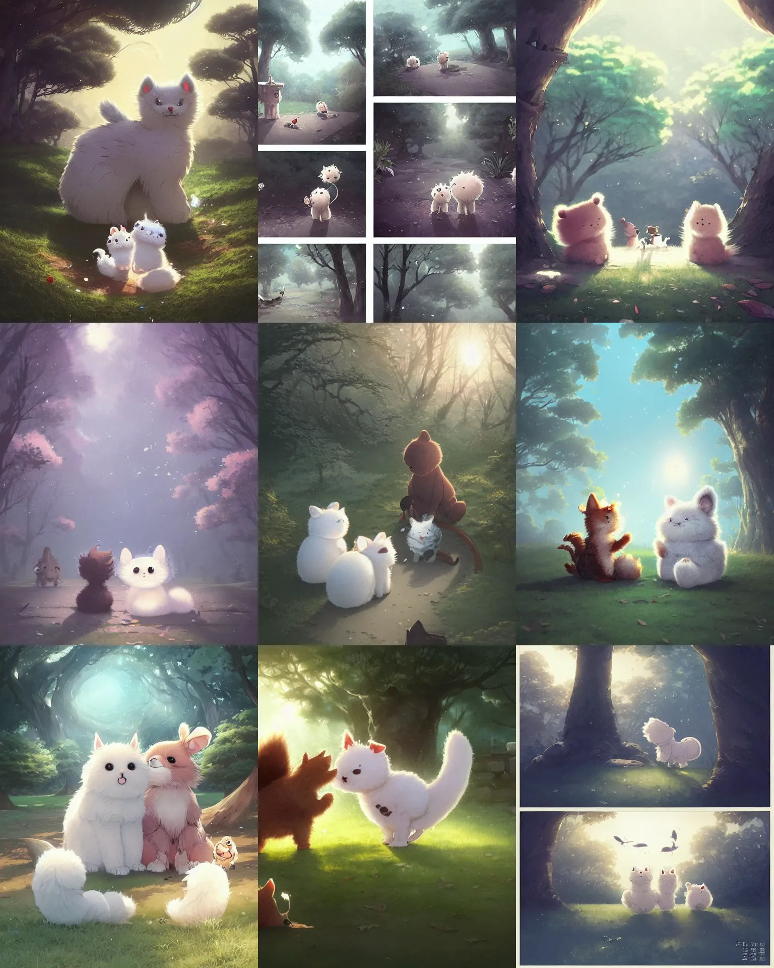 Prompt: cute graphic novel fluffy friends enjoying the day in a park, light dust, magnificent, close up, details, sharp focus, elegant, highly detailed, illustration, by Jordan Grimmer and greg rutkowski and PiNe(パイネ) and 薯子Imoko and 香川悠作 and wlop and maya takamura, intricate, beautiful, Trending artstation, pixiv, digital Art