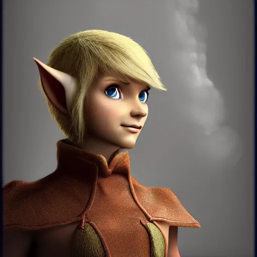 Image similar to an elf with short blonde hair, small ears and a flat jawline, character art, concept art