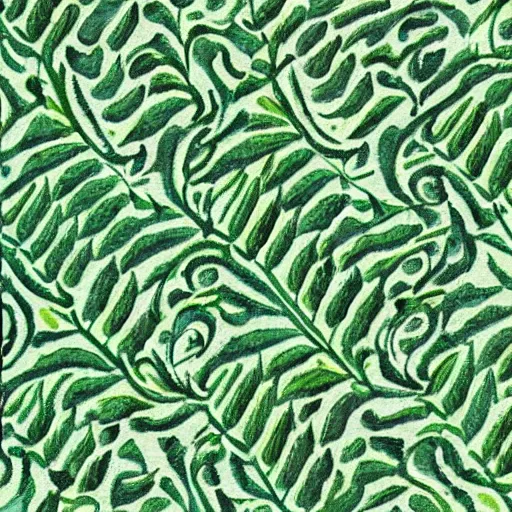 Prompt: green fern, textile print, tileable, abstract, off white background