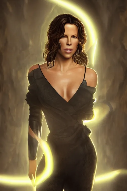 Image similar to kate beckinsdale radiating a glowing aura global illumination ray tracing hdr fanart arstation by ian pesty and katarzyna da „ bek - chmiel