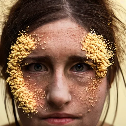 Image similar to photo portrait of a woman's face covered in killer - bees