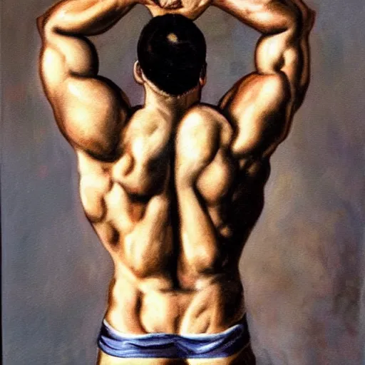 Prompt: a painting of a muscular man posed for a photoshoot, anatomy,