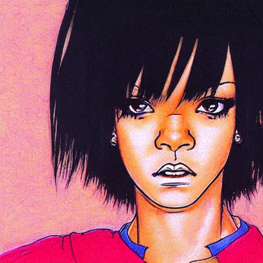 Prompt: a portrait of rihanna drawn by akira toriyama, 8 0 s, pastel color, manga