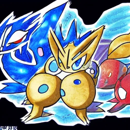 Image similar to 1999 Ken Sugimori artwork of a new water type Pokémon, official key colored line art