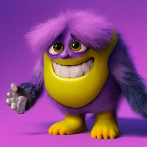 Image similar to a purple fluffy monster, adorable and cute, pixar, octane render, 4k