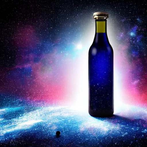 Prompt: a bottle with a galaxy inside, stunning composition, studio lighting