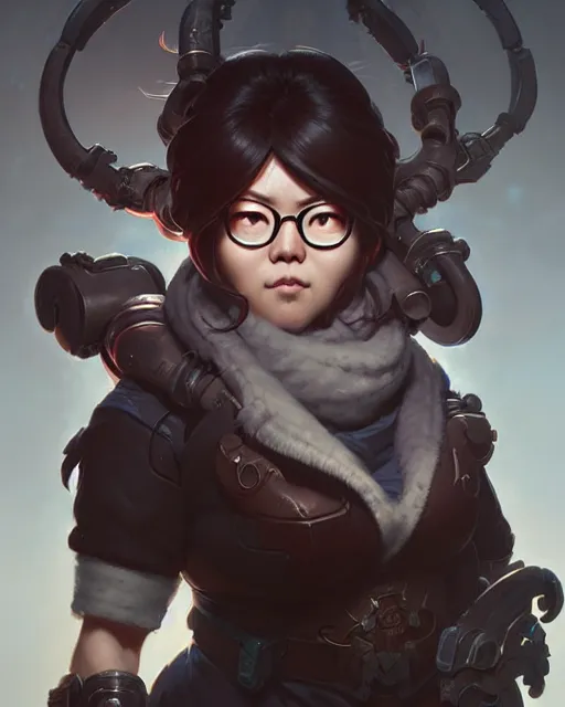 Image similar to mei from overwatch, character portrait, concept art, intricate details, highly detailed by greg rutkowski, michael whelan and gustave dore