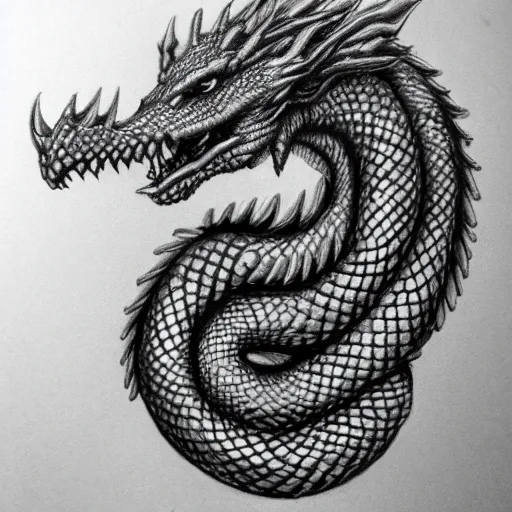 Image similar to pencil drawing of a realistic serpentine dragon