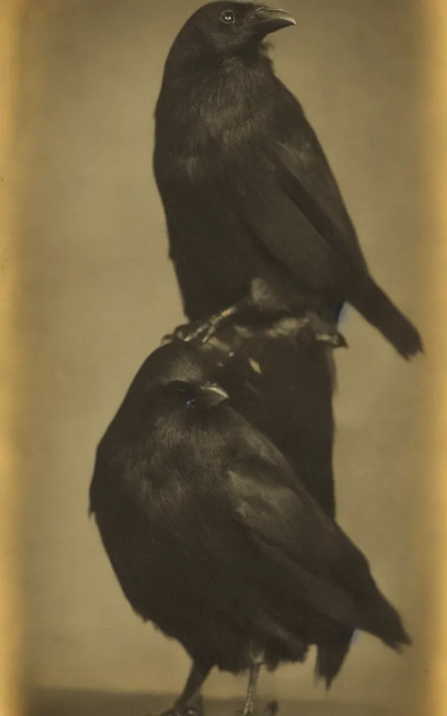 Prompt: portrait of a crow human hybrid mutant, daguerreotype, studio lighting, hyperrealistic, ultra detailed