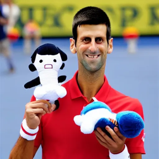 Prompt: novak djokovic as plushie toy