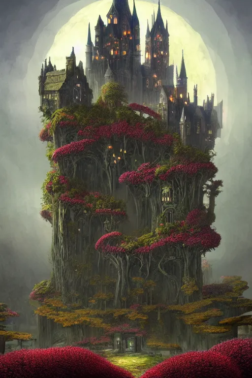 Prompt: a beautiful digital illustration painting of a detailed gothic fantasy castle and roots, dark mushroom, flowers by benoit b. mandelbrot, steven belledin, martin johnson heade, lee madgwick, caspar david friedrich, and david rios ferreira. 8 k resolution trending on artstation concept art digital illustration