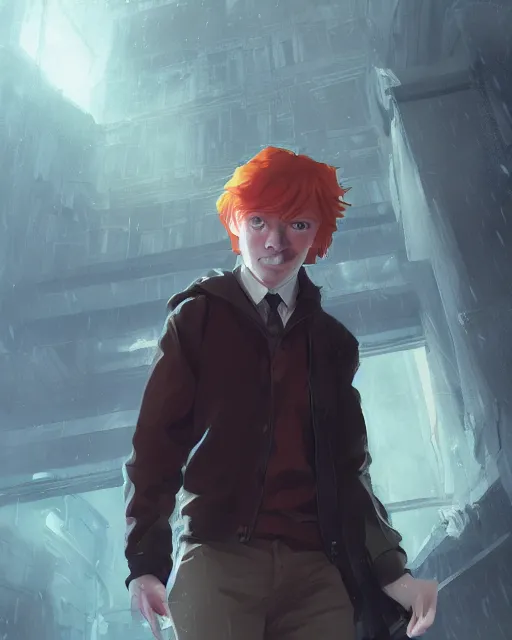 Image similar to ron weasley, full shot, atmospheric lighting, detailed face, by makoto shinkai, stanley artger m lau, wlop, rossdraws, james jean, andrei riabovitchev, marc simonetti, krenz c