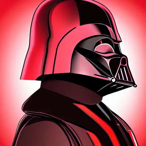 Image similar to darth vader, profile pic, red background, accurate anatomy, highly detailed, digital art, epic,