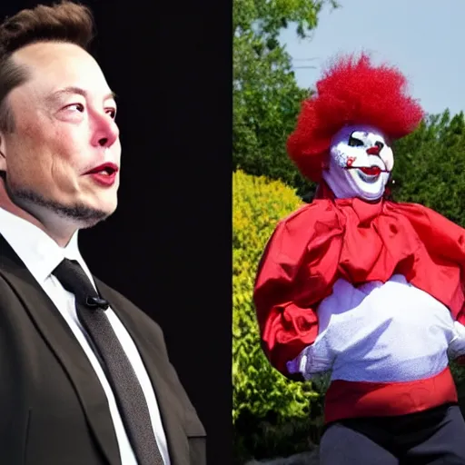 Prompt: Elon musk in a clown outfit