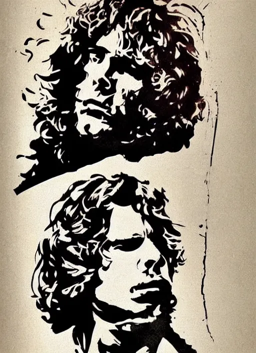 Image similar to Jim Morrison Poster, 1970's, Poster, screen print, Cream paper, black, red and cyan ink, pintrest.com