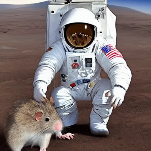 Prompt: elon musk with a rat head in a spacesuit on mars