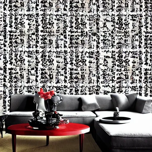 Prompt: stone roses wallpaper in a modern lounge, picture in a catalogue, beautiful interior design,