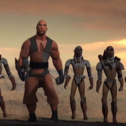 Prompt: Dwayne Johnson as a Jedi in the show Star Wars the Clone Wars