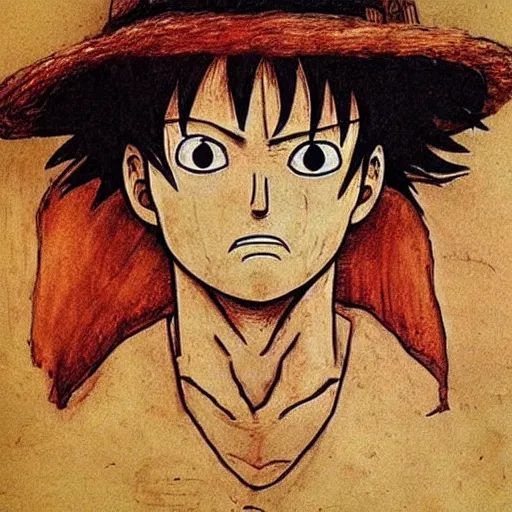 Prompt: luffy, by leonardo da vinci's, highly detailed