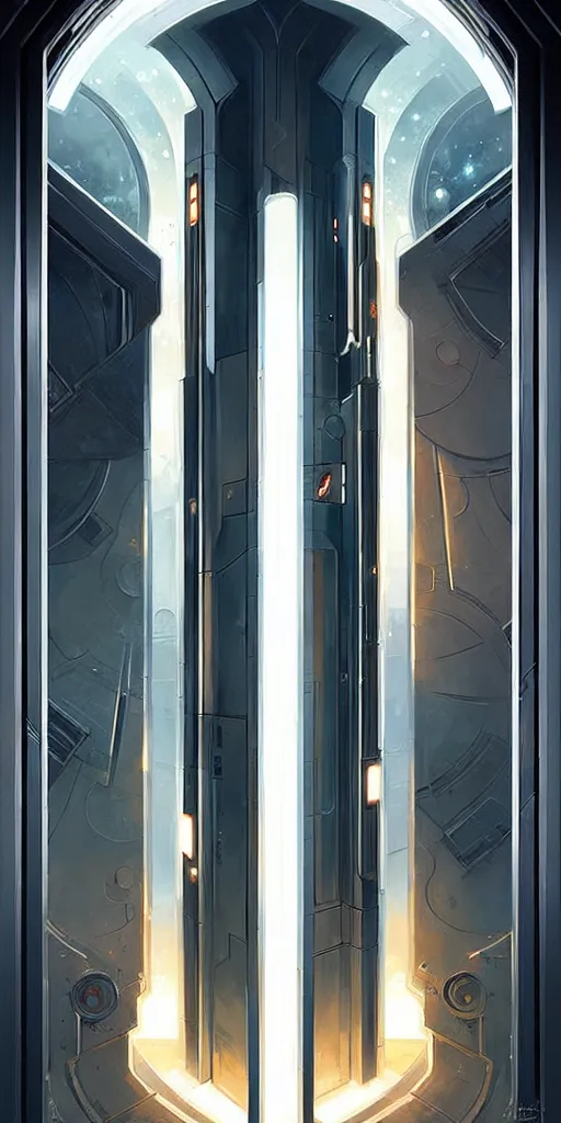 Prompt: hyper realistic art - deco!!!! sci - fi double door by jordan grimmer, darek zabrocki