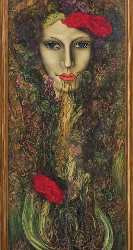 Image similar to floral portrait by wojciech siudmak and ernst fuchs, oil on canvas