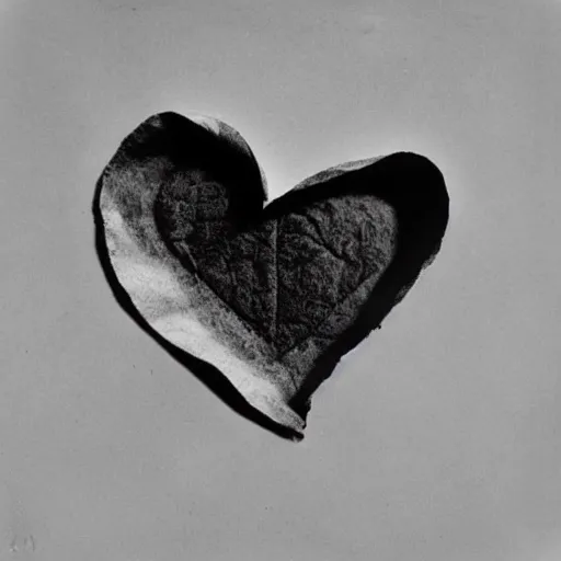 Image similar to A crumpled and burnt napkin in the shape of a heart, floating over a woman, by Lucien Clergue