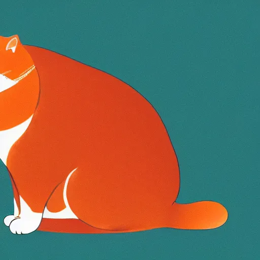 Image similar to fat orange cat on a table with lasagna new yorker illustration