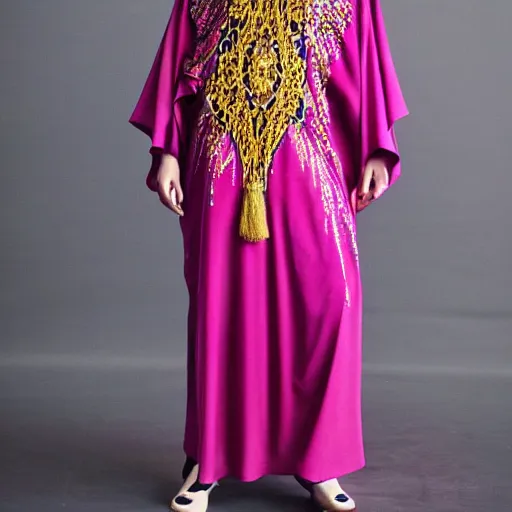 Prompt: a traditional arabic kaftan in a modern way, cyber punk, 2 0 7 7, fashion design, photography