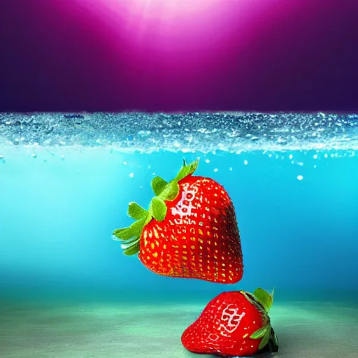 Image similar to advertise photo of strawberry, splash underwater! photoshop edit, golden ratio