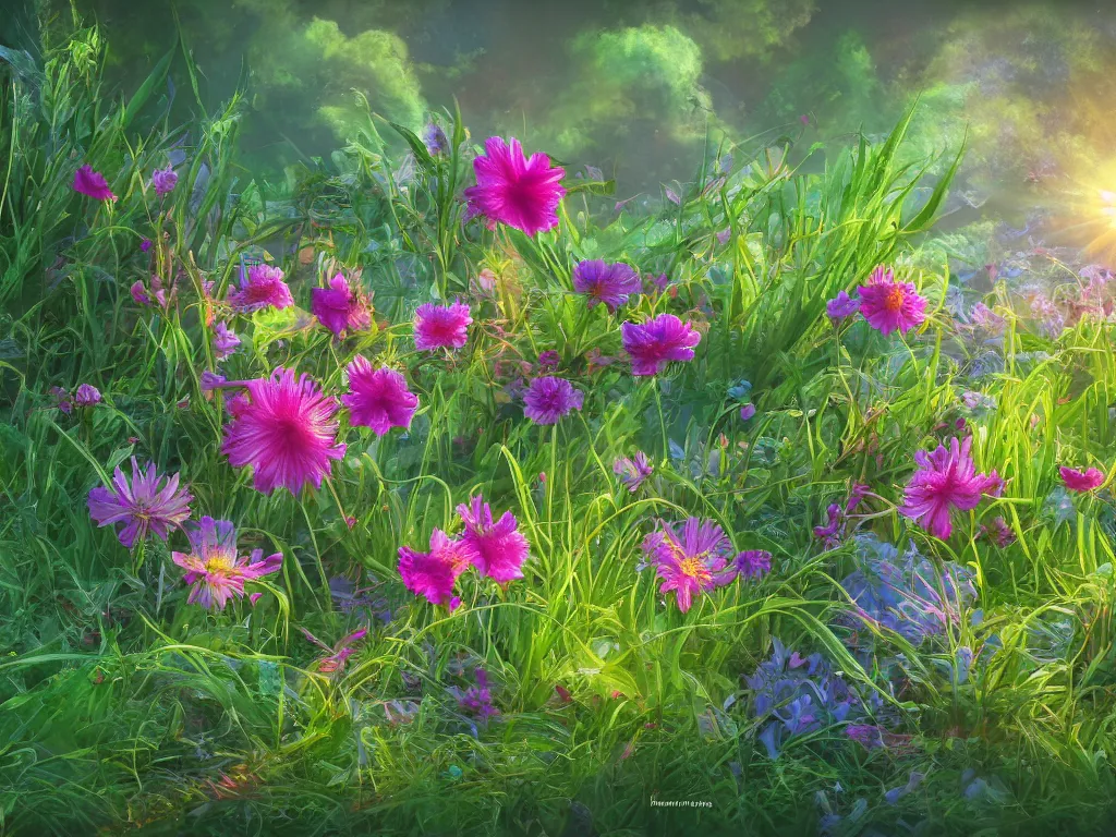 Prompt: sunlight study, the orb of kauai wildflower undergrowth, art nouveau, by rachel ruysch and ( ( ( ( ( lisa frank ) ) ) ) ), 8 k, sharp focus, octane render