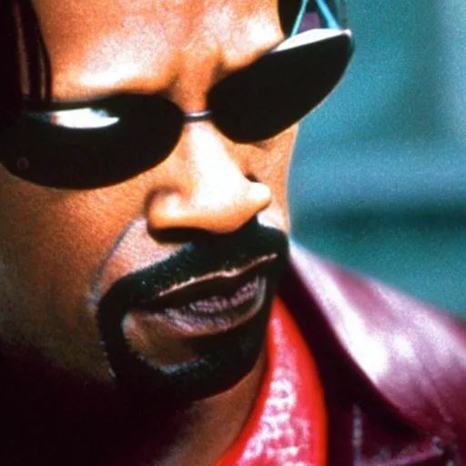 Prompt: a film still of Katt Williams starring in The Matrix (1999), close up, shallow depth of field