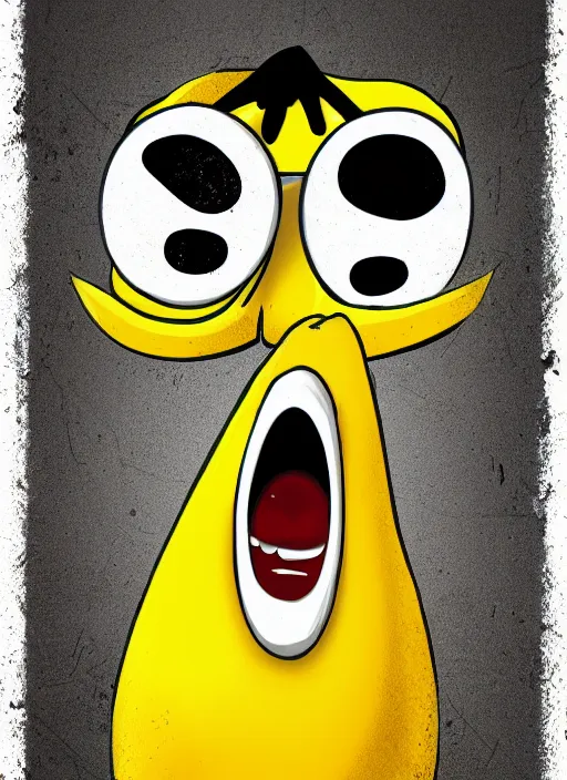 Image similar to character portrait of an angry banana pointing at the camera, digital art, 4k