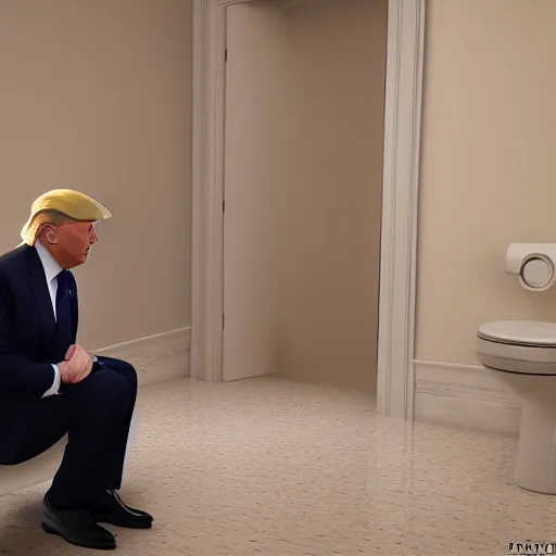 Prompt: Donald Trump sitting on the toilet during an FBI raid, photorealistic, fine detailed, 8k, hdr, photo -n 9