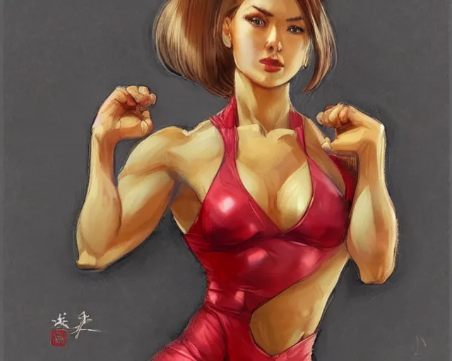 Prompt: portrait of samus aran as a very attractive happy female bodybuilder wearing chinese qipao, elegant, fantasy, hd shot, digital portrait, beautiful, artstation, comic style, by artgerm, guy denning, jakub rozalski, magali villeneuve and charlie bowater