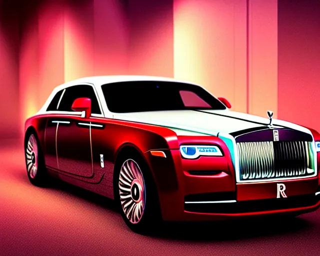 future rolls royce car with red neon, full frame, dark | Stable Diffusion