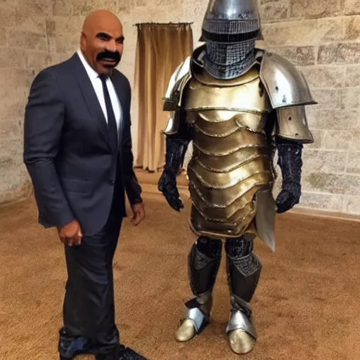 Image similar to Steve Harvey wearing dark souls armor