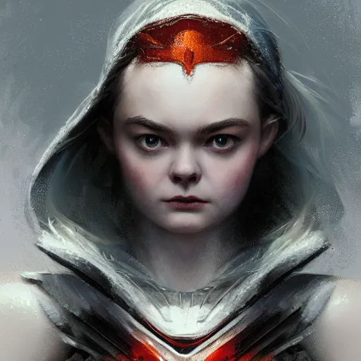 Image similar to head and shoulders portrait of modern darna, elle fanning in dead space, intricate, elegant, dark vibes, highly detailed, digital painting, artstation, glamor pose, concept art, smooth, sharp focus, illustration, art by wlop, mars ravelo and greg rutkowski