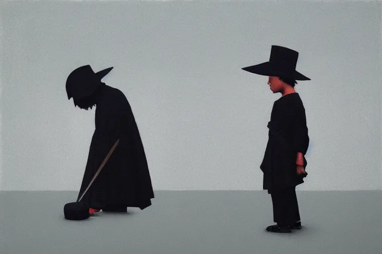 Prompt: young samurai raven - shaped hat artwork by tim eitel