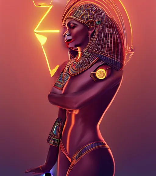 Prompt: symmetry!! egyptian queen of technology, solid cube of light, hard edges, product render retro - futuristic poster scifi, lasers and neon circuits, beautiful brown skin woman egyptian queen, intricate, elegant, highly detailed, digital painting, artstation, concept art, smooth, sharp focus, illustration, dreamlike, art by artgerm